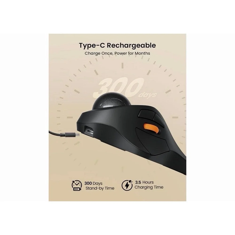 ProtoArc EM03 NL Ergonomic Rechargeable Wireless Trackball‎ Mouse Gray Bluetooth